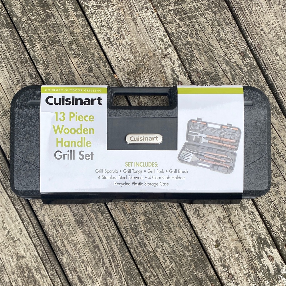 Cuisinart Black Grill Set with Wooden Handles, NWT